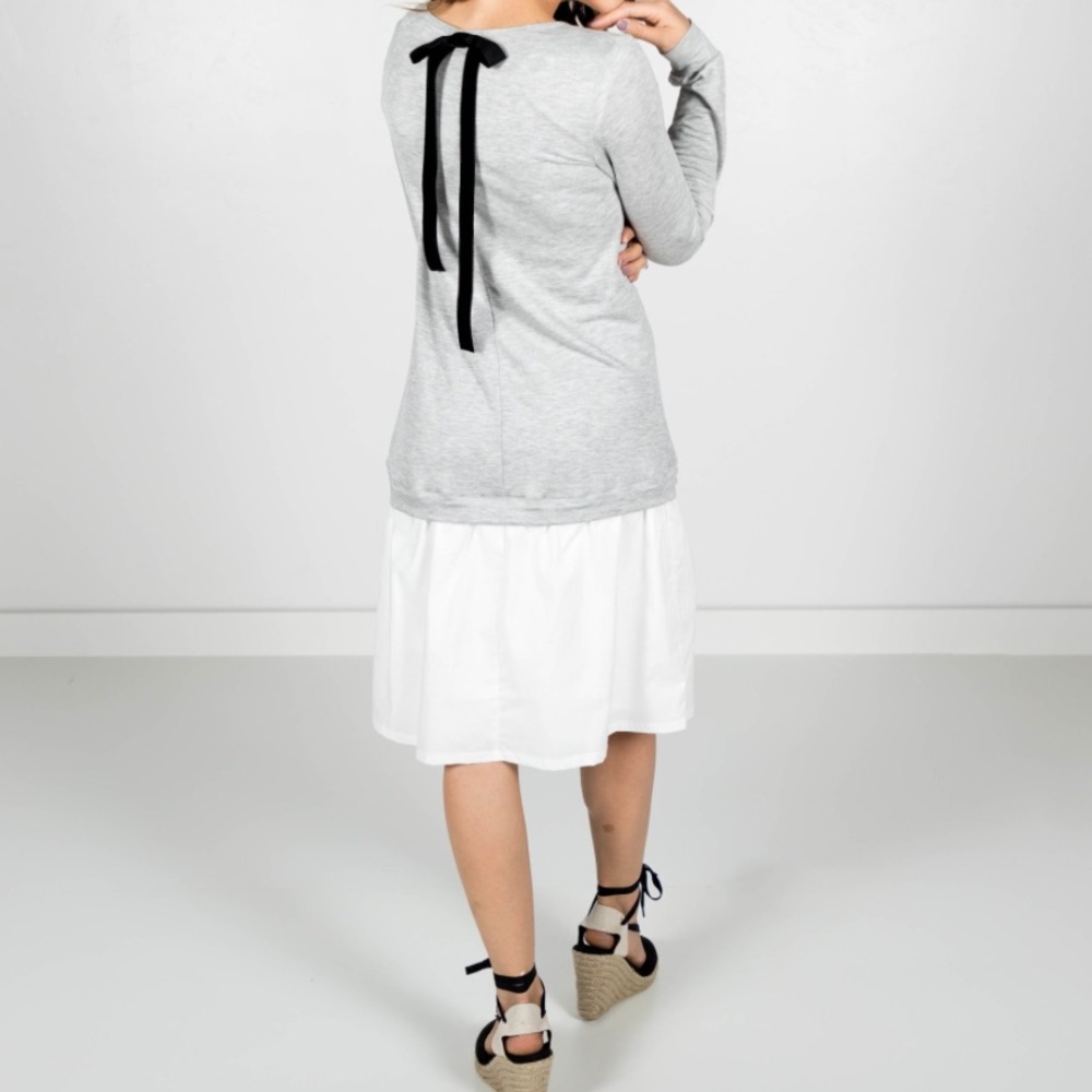 Sweatshirt Color-block Dress with Tie